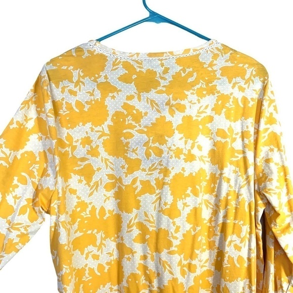Lands' End Yellow Floral Long Sleeve Crocheted Detail Shirt Top Size Large - Picture 9 of 16